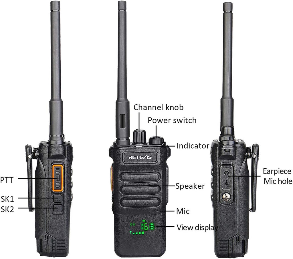 Retevis RT86 Two Way Radios Long Range Rechargeable 2600mAh with Shoulder Mic (4 Pack) O392380