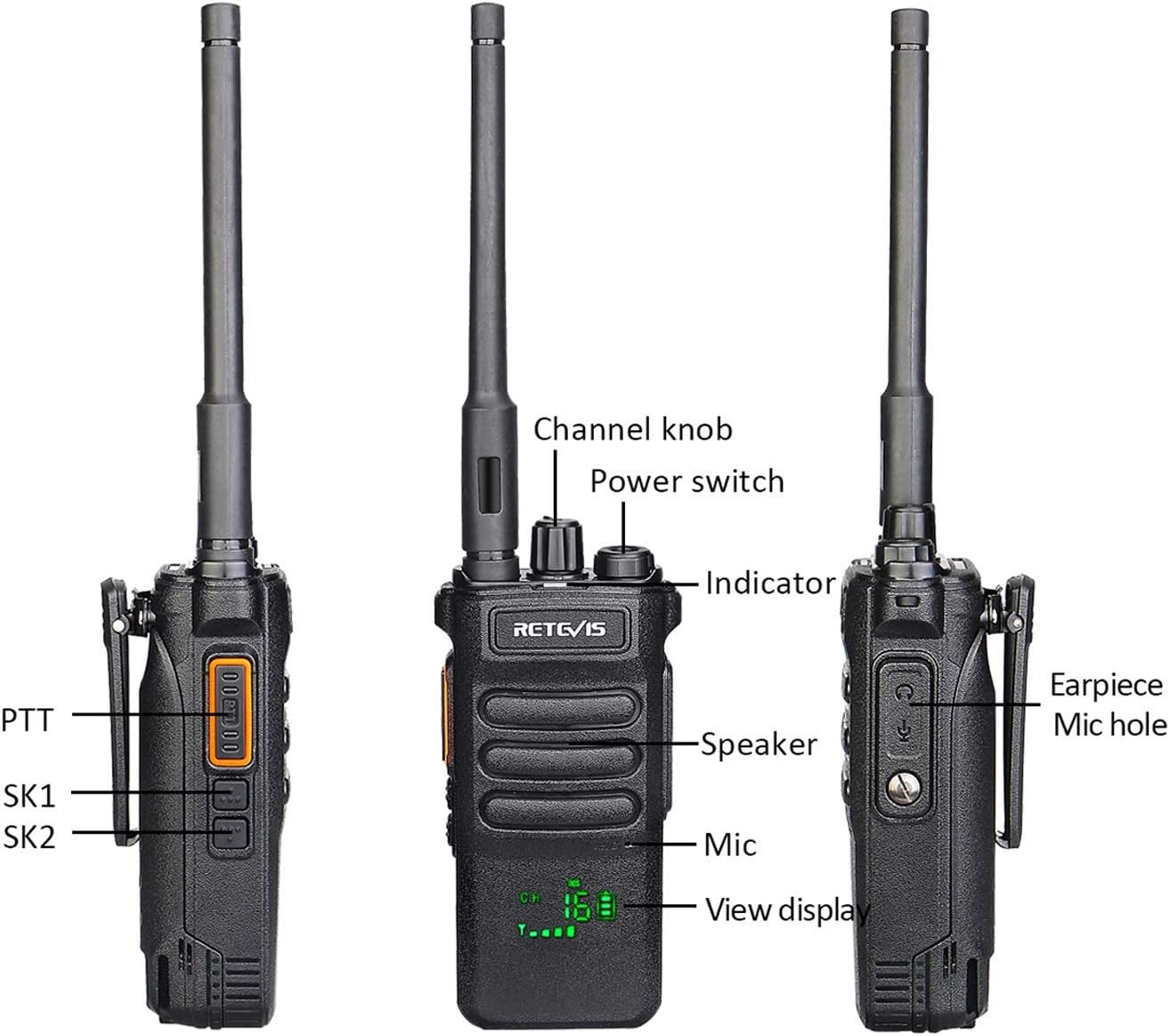 Retevis RT86 Two Way Radios Long Range Rechargeable 2600mAh with Shoulder Mic (4 Pack) O392380