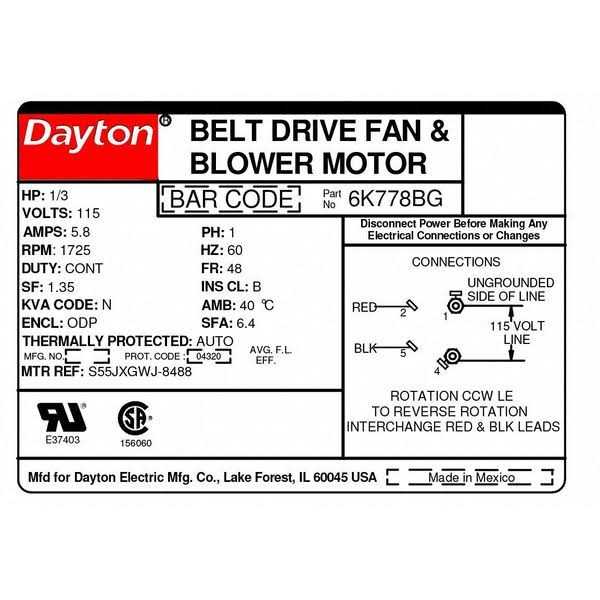Dayton 6K778 Motor 1/3 Hp S9097