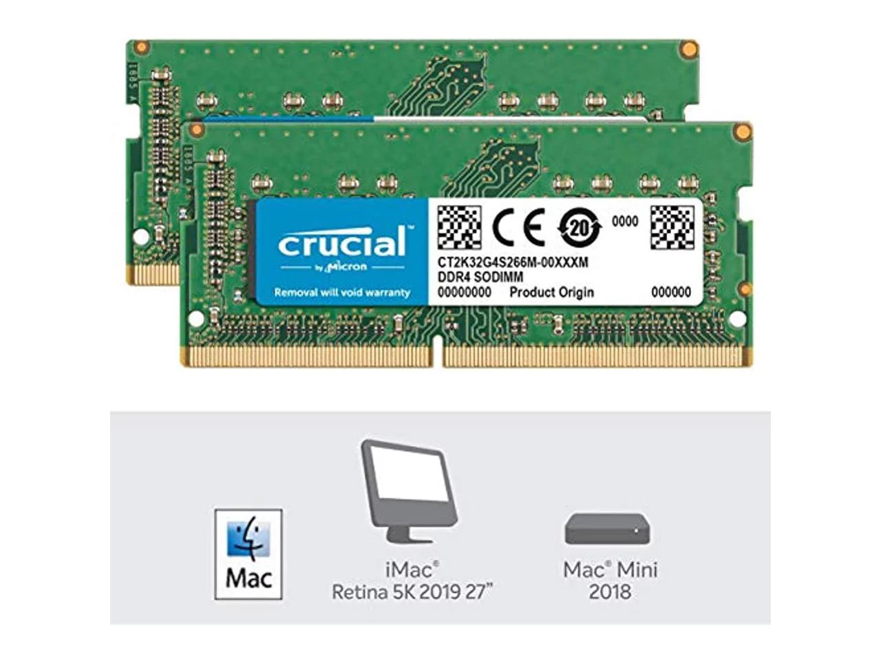 Crucial 64GB (2 x 32GB) DDR4 2666 Unbuffered Memory for Apple U92125