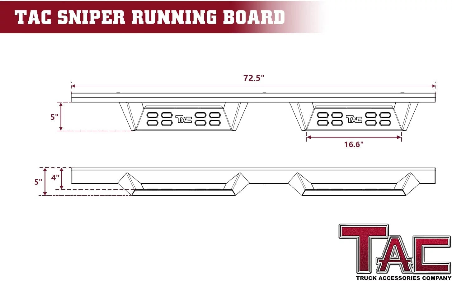 TAC Sniper Running Boards Compatible with 2021-2024 Ford Bronco 4 Door, 4" Drop Black Side Steps V6794