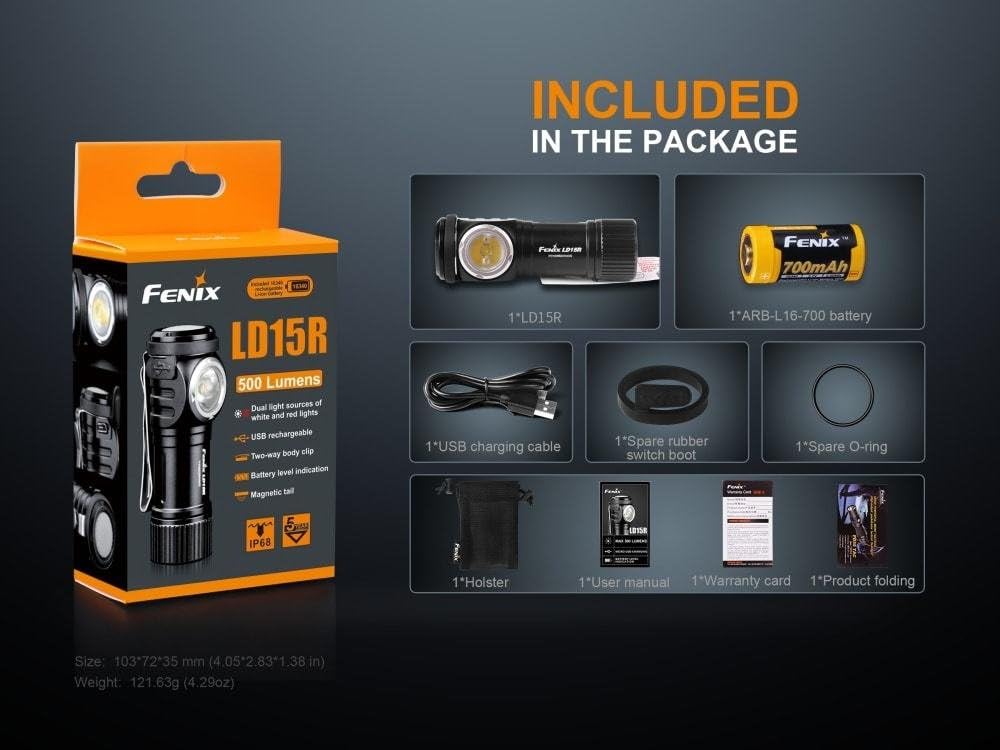 FENIX LD15R 500 Lumen USB Rechargeable Right Angle Flashlight with Charging Cable, 2-Pack Y862