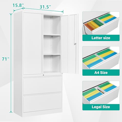 SISESOL Metal Storage Cabinet with 2 Adjustable Shelves, 36" H E162