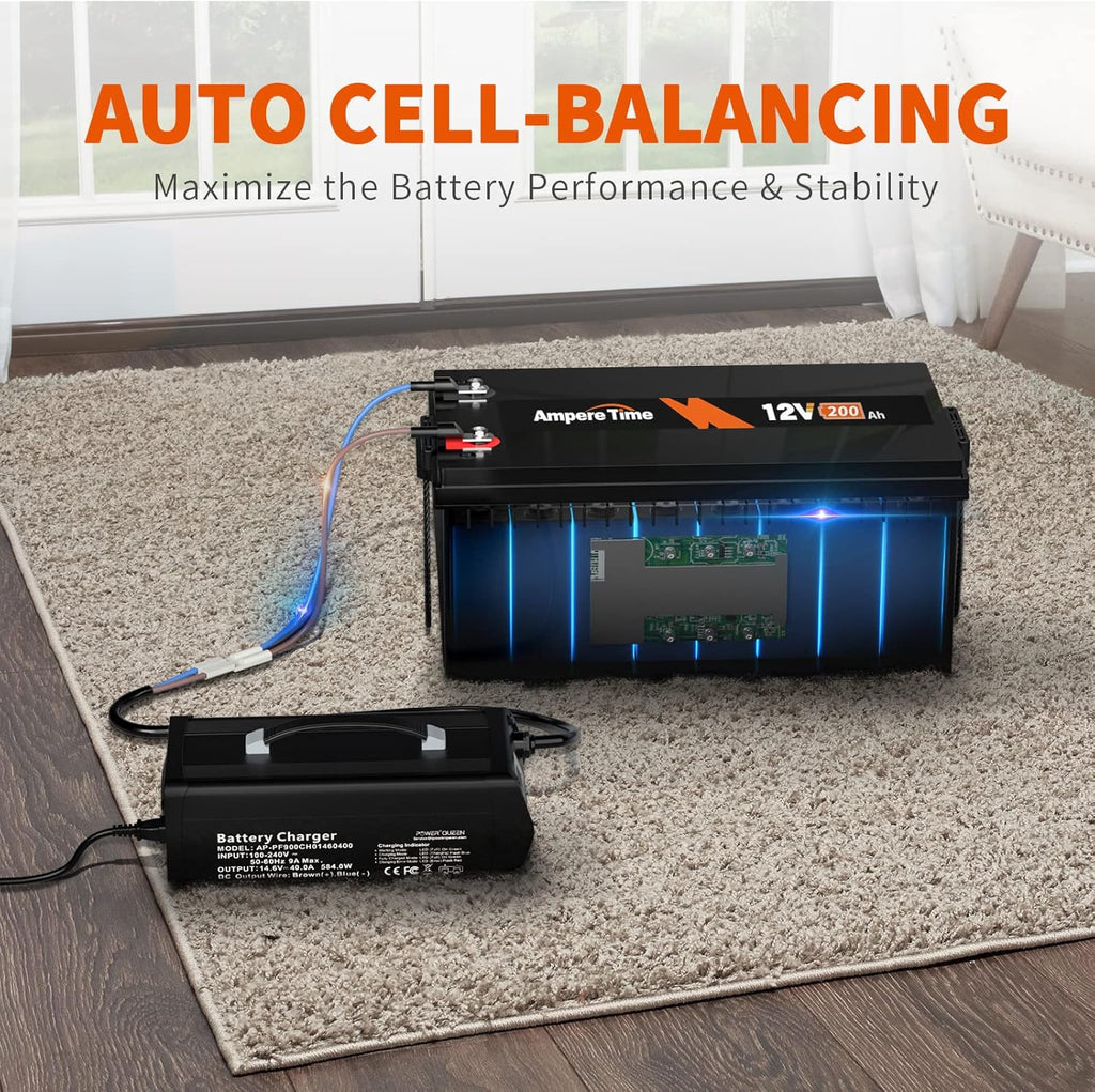 Ampere Time 12V 200Ah LiFePO4 Battery with 100A BMS and Charger W77428