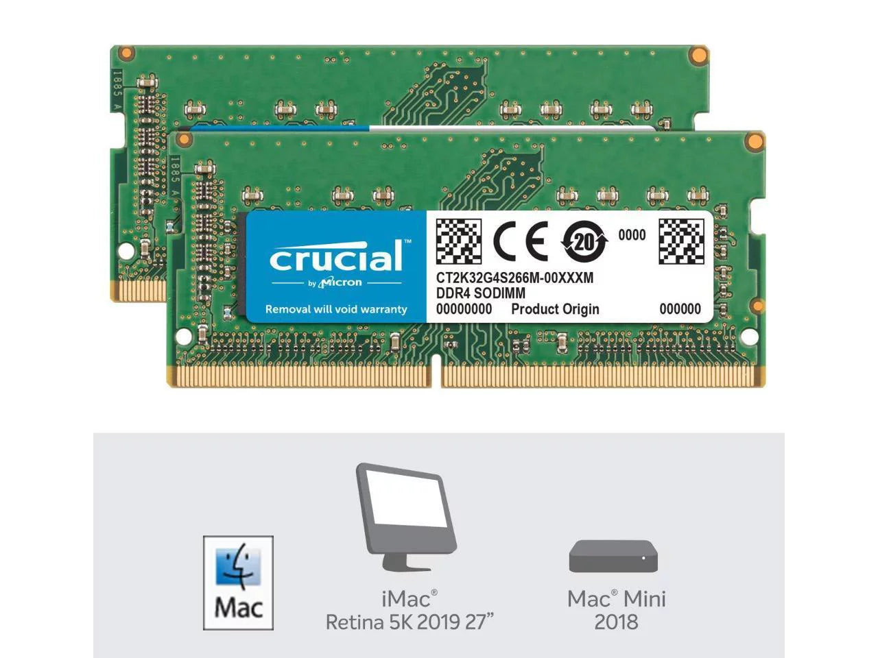Crucial 64GB (2 x 32GB) DDR4 2666 Unbuffered Memory for Apple U92125