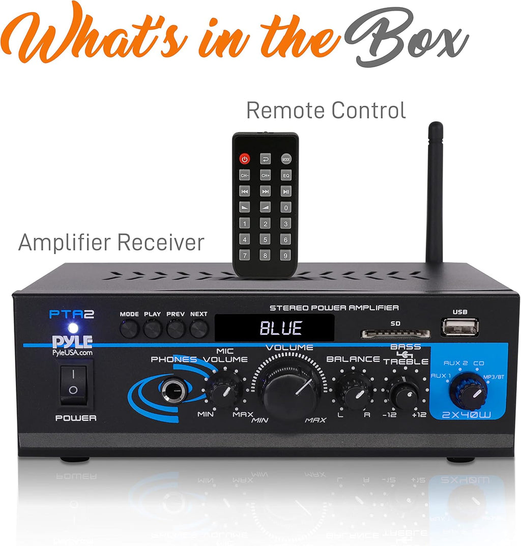 Pyle 2x40W Bluetooth Mini Stereo Amplifier Receiver with AUX and Mic Input, Pack of 2 R25324