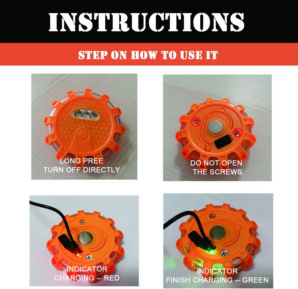USB Rechargeable LED Road Flares Emergency Kit with Magnetic Hazard Lights and Window Breaker Z436157