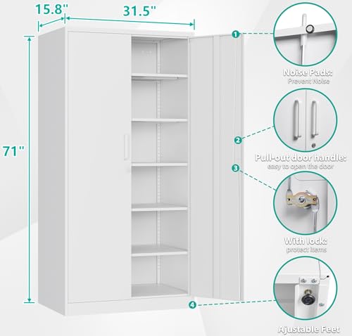 SISESOL Metal Storage Cabinet with 2 Adjustable Shelves, 36" H E162