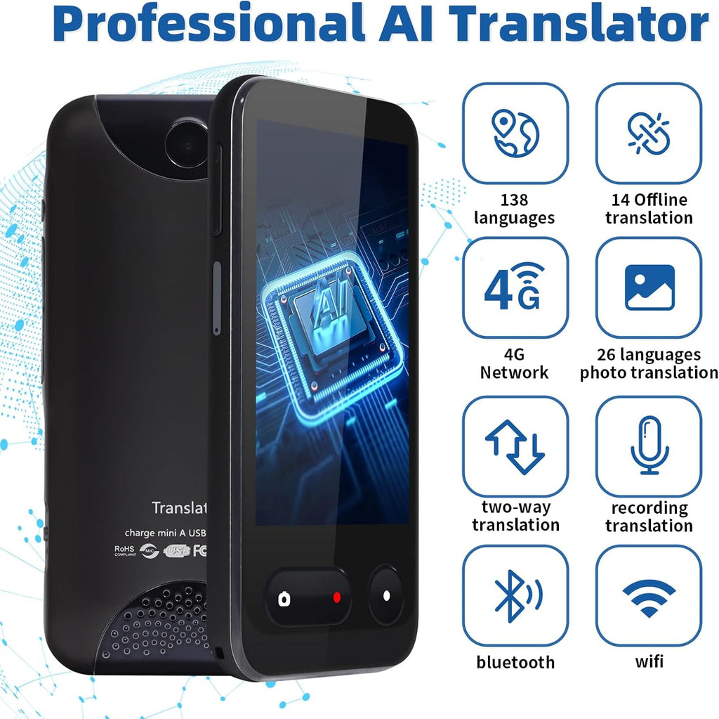 Language Translator Device, 138 Languages, Portable Two-Way, WiFi & SIM Q873