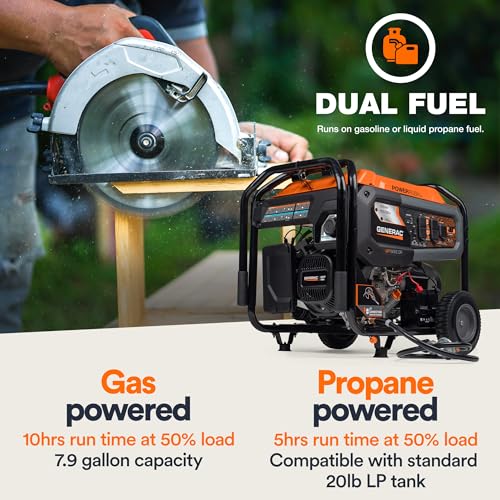 Generac 8000-Watt Gas-Powered Portable Generator with Electric Start, Orange/Black H399