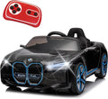 BMW i4 12V Kids Electric Ride-On Car with 2.4G Remote Control, Battery Powered Electric Vehicle Toys Car for 3-8 Years Old, Safety Belt, LED Lights, MP3, Horn, Music, Best Gift for Boys Girls (Black)