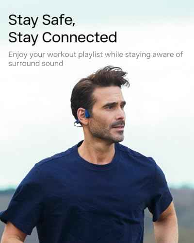 SHOKZ OpenRun Open-Ear Bone Conduction Sport Headphones, Sweat Resistant, Black B872
