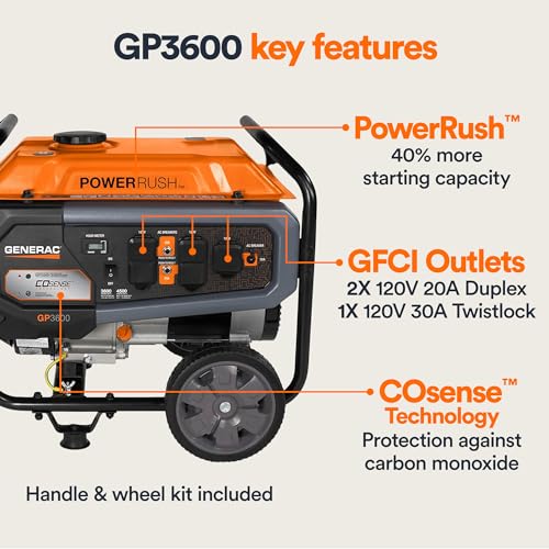 Generac 8000-Watt Gas-Powered Portable Generator with Electric Start, Orange/Black H399
