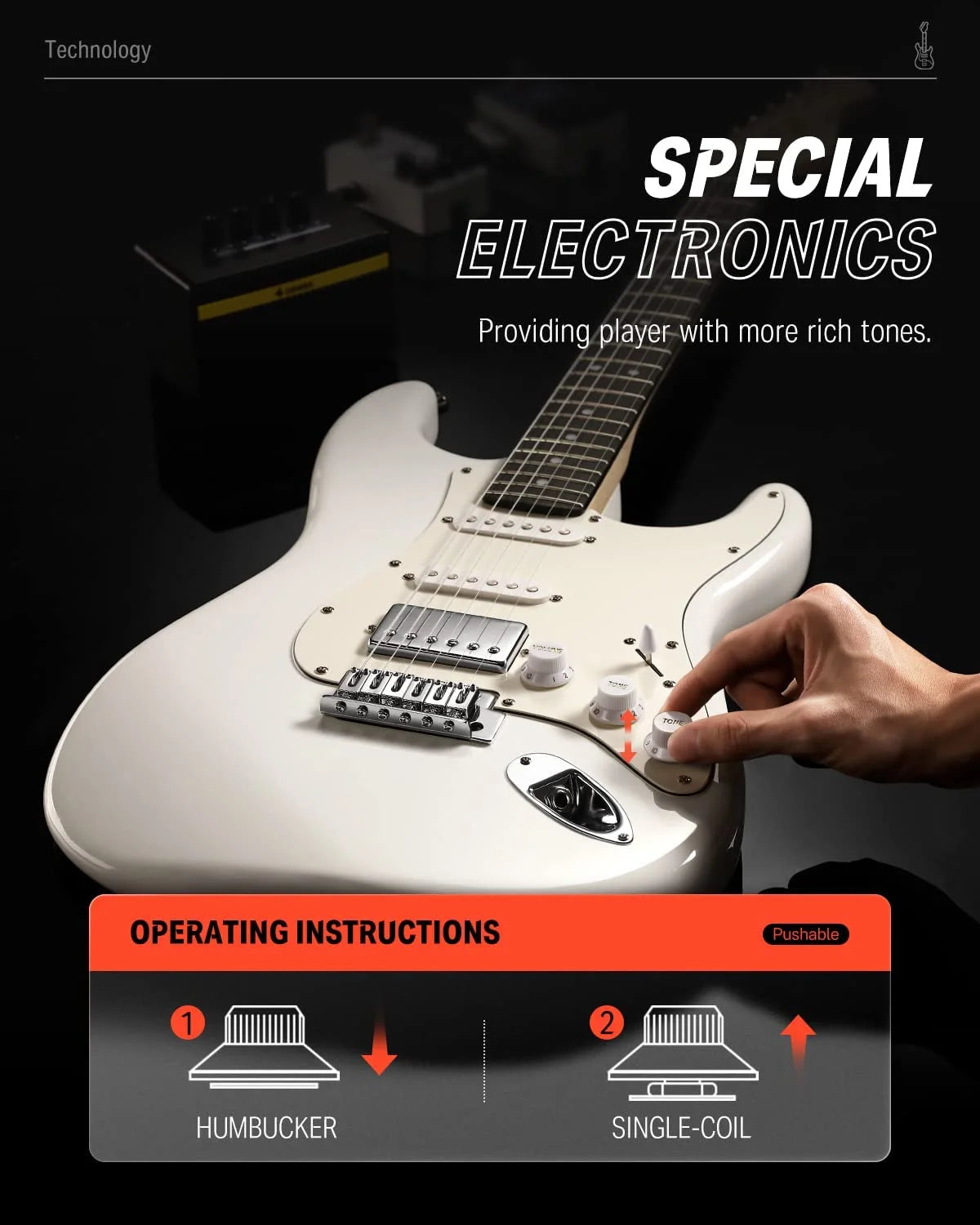 Donner DST-152 Electric Guitar HSS Pickup Coil Split, White Z193676