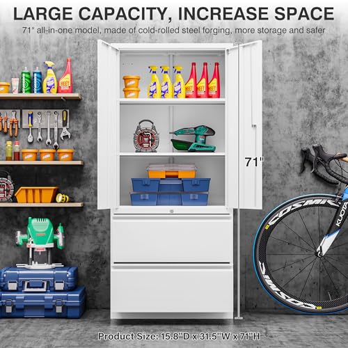 SISESOL Metal Storage Cabinet with 2 Adjustable Shelves, 36" H E162
