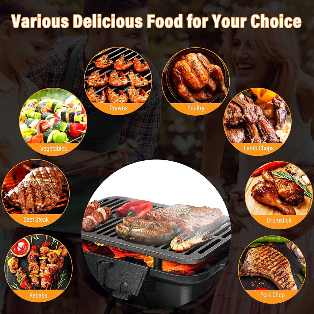 Charcoal Hibachi Grill, Portable Cast Iron Double-Sided BBQ Grill P89721