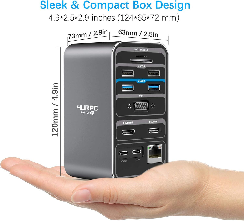 USB C Laptop Docking Station Dual Monitor HDMI, 15-in-1 USB C Dock Q96289