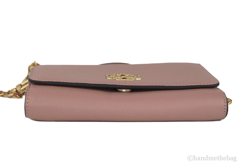 Tory Burch Britten Chain Wallet Crossbody Bag in Pink Moon Pebbled Leather Z10197