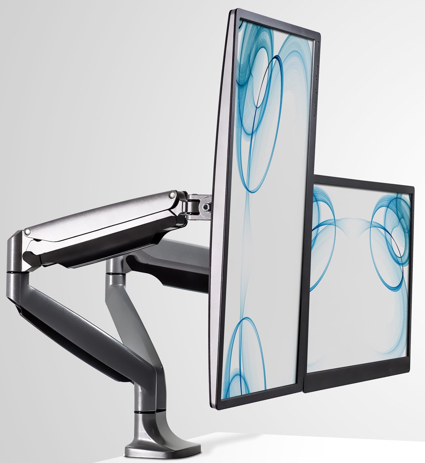 Mount It Monitor Desk Mount,Computer Monitor Stand,Height Adjustable Arm Fits Up To 32 Inch Screens,VESA 75x75and100x100,20 Lb Capacity,Black (MI-1772)(Dual Monitor,Silver)