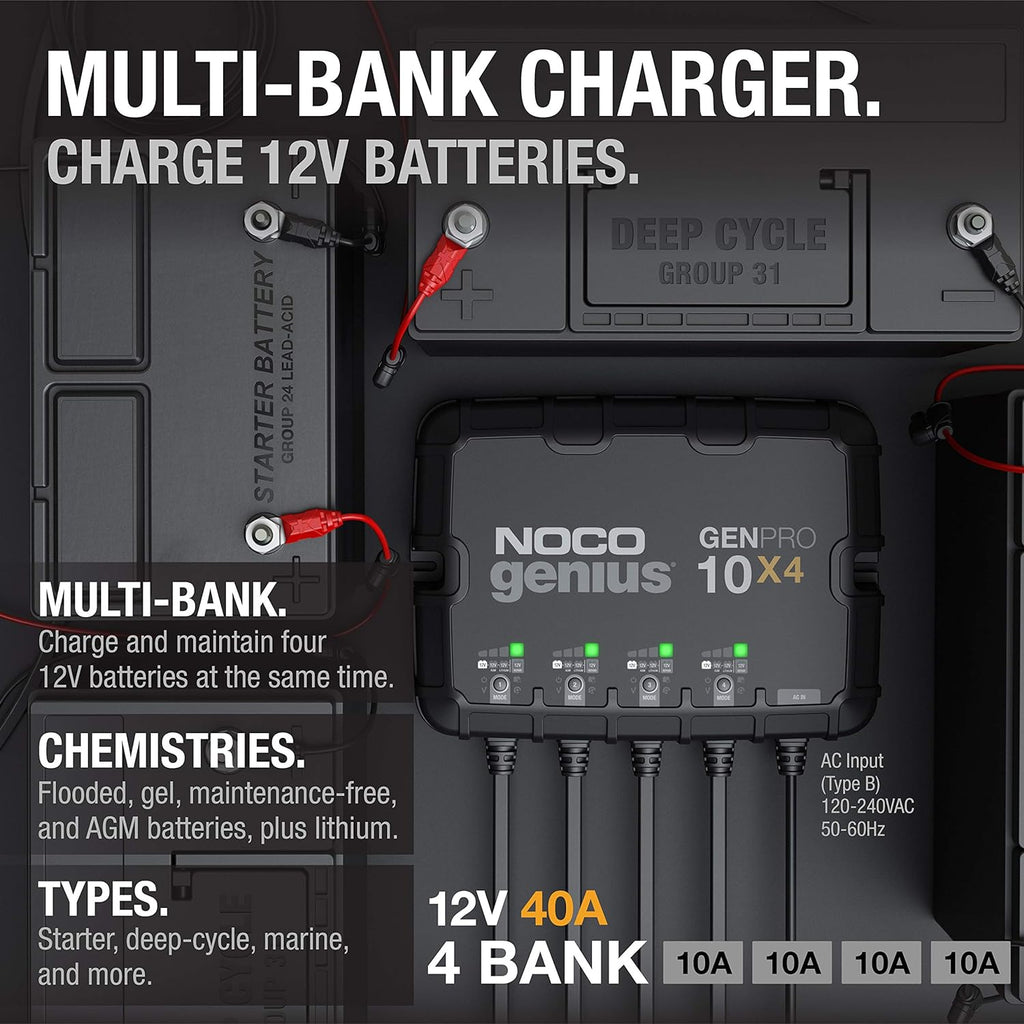 NOCO Genius GENPRO10X4 4-Bank 40-Amp Smart Marine Battery Charger V8343