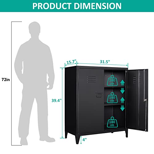 SISESOL Metal Storage Cabinet with 2 Adjustable Shelves, 36" H E162