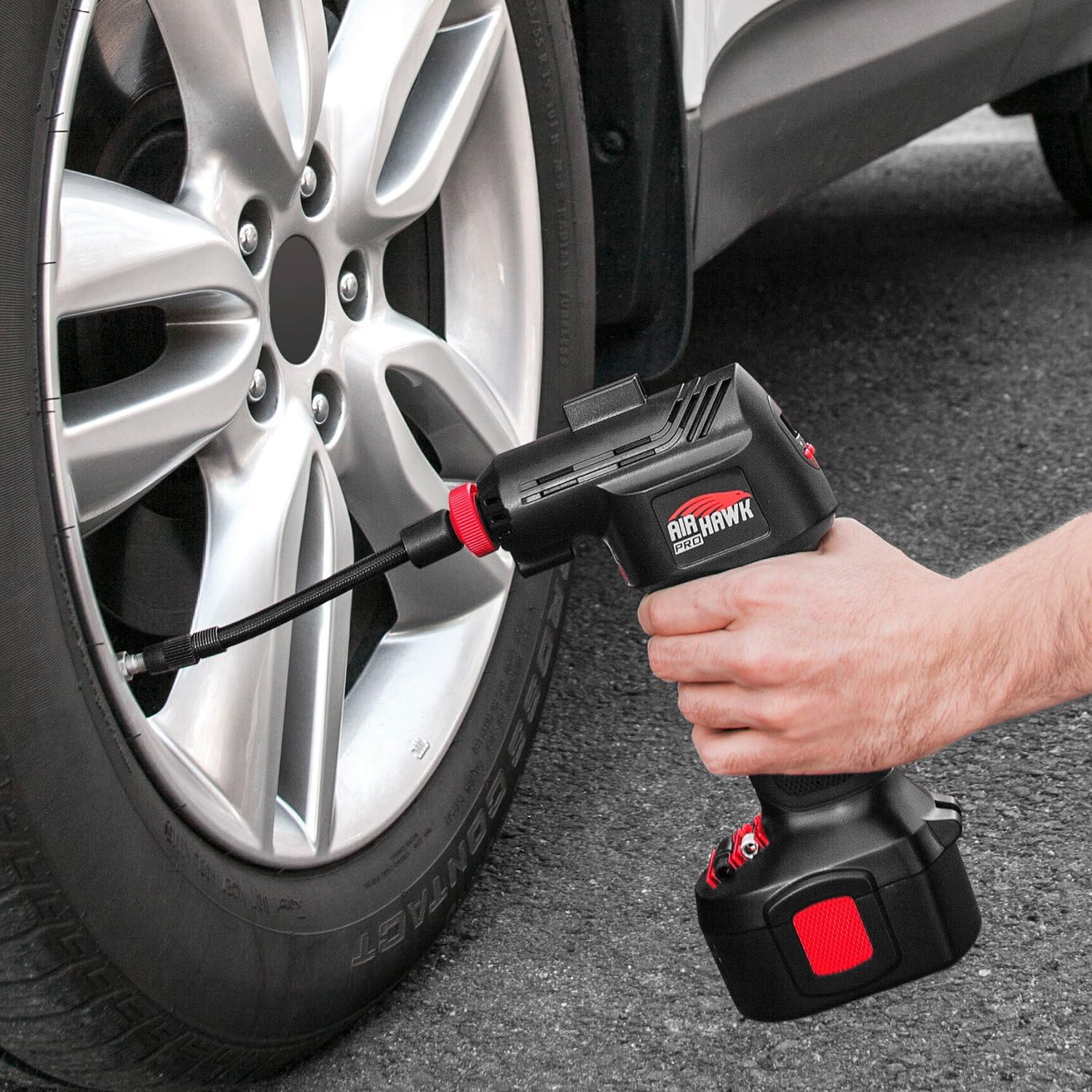 Ontel Air Hawk Pro Cordless Tire Inflator Portable Air Compressor with Digital Gauge, Black L3066