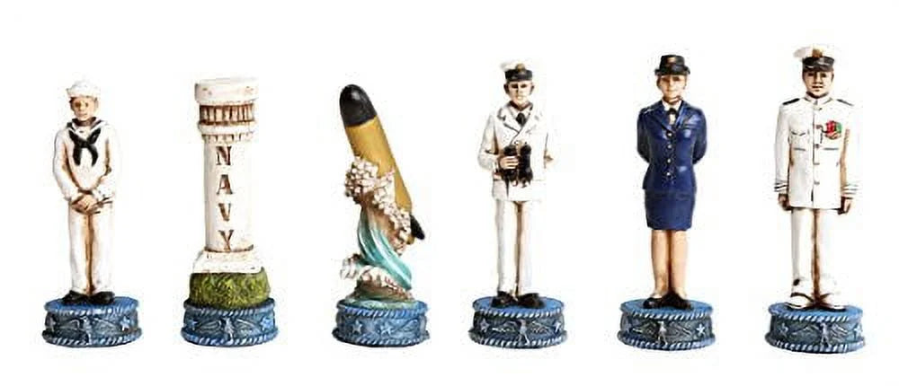 US Army vs Navy Military Chess Set Hand Painted Glass Board V843