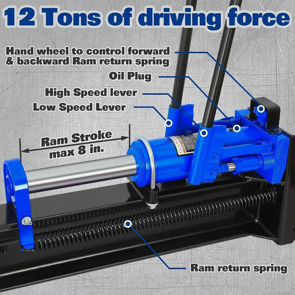 BILT HARD 12 Ton Manual Log Splitter Hydraulic Wood Splitter V99535