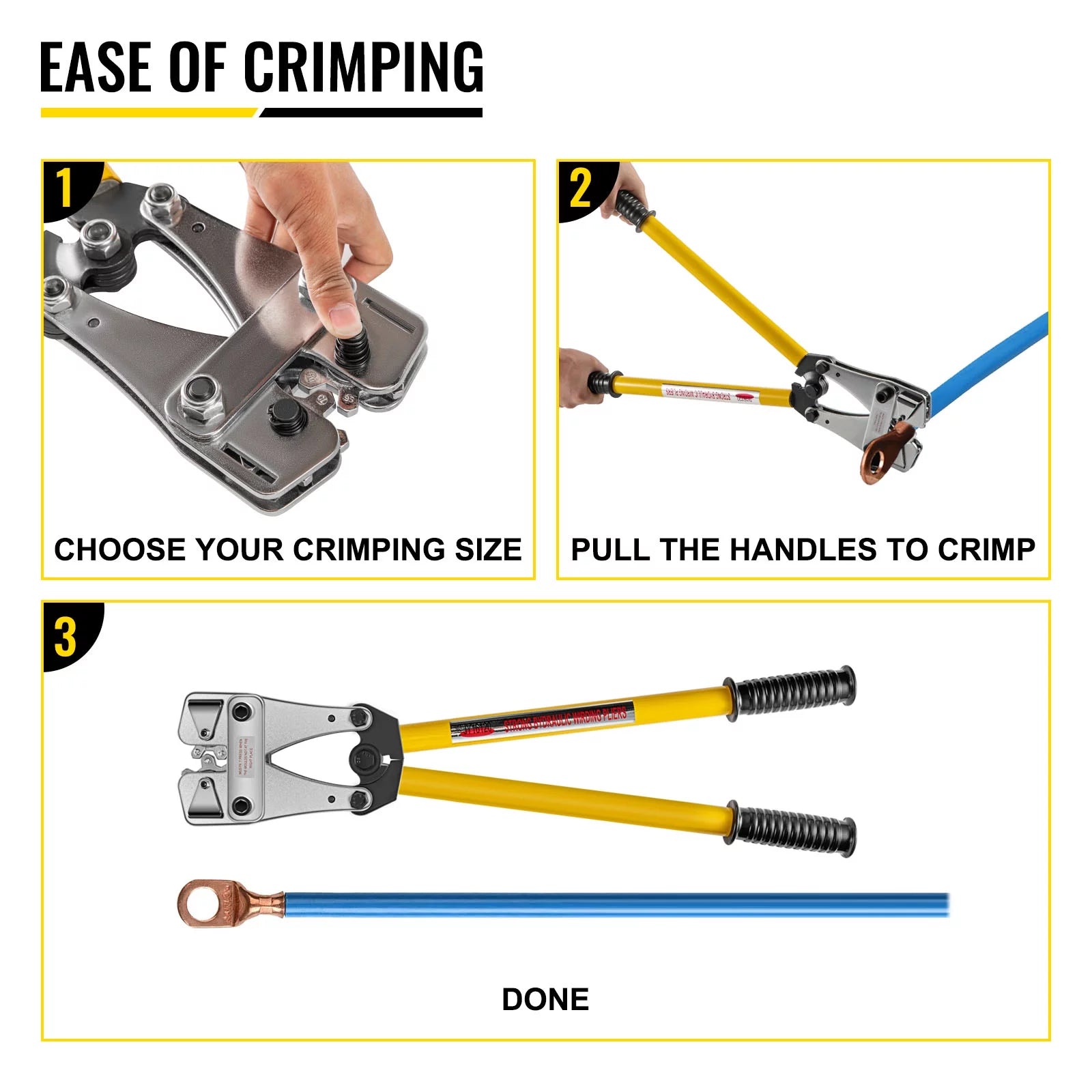 VEVOR Battery Cable Crimping Tool 10-120 mm2, Hexagon Lug Crimper C620