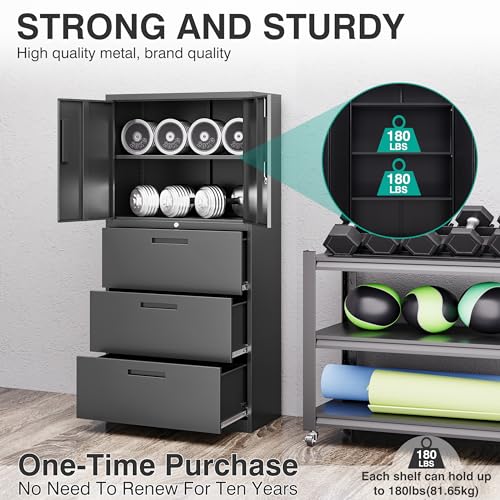 SISESOL Metal Storage Cabinet with 2 Adjustable Shelves, 36" H E162