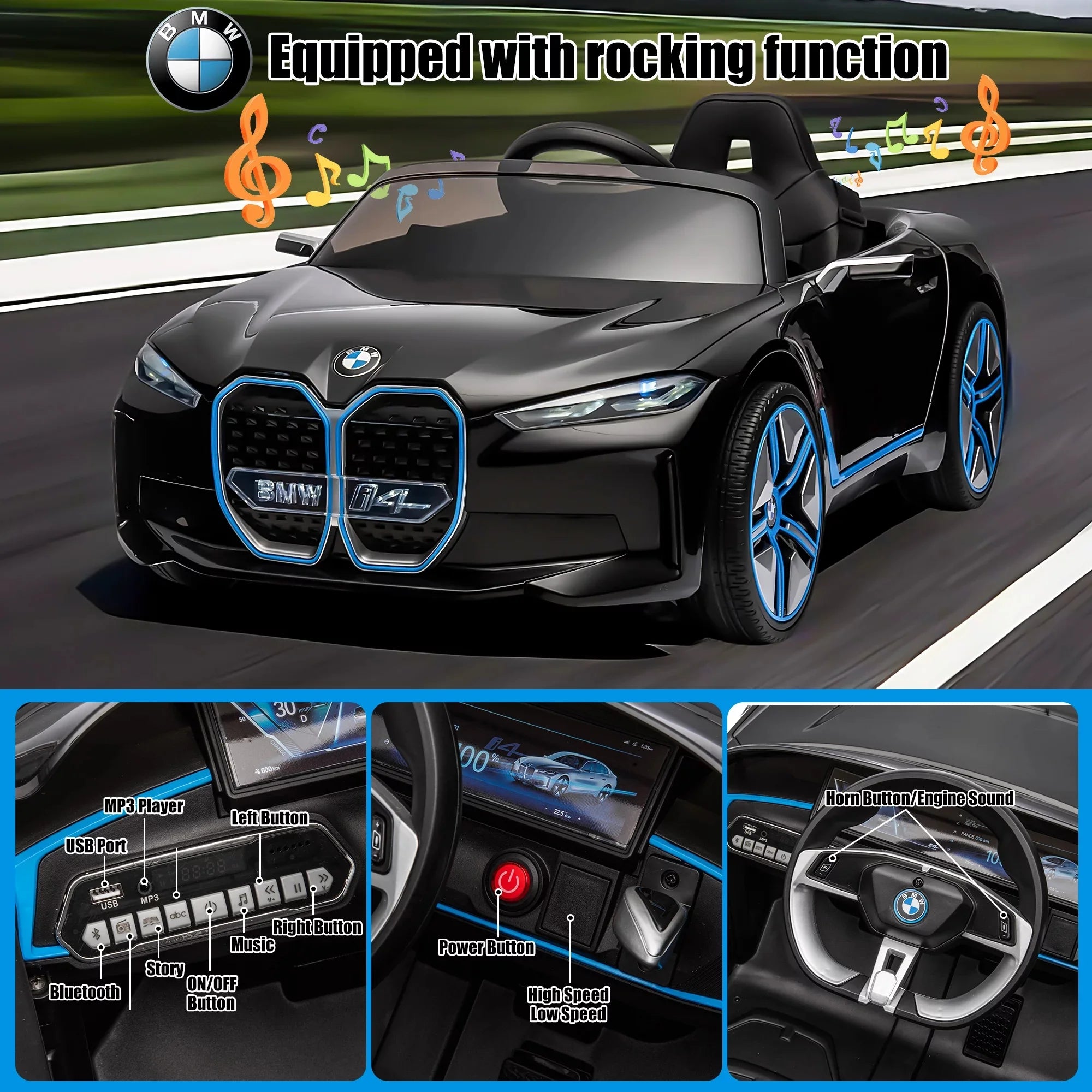 BMW i4 12V Kids Electric Ride-On Car with Remote Control, Black I207222