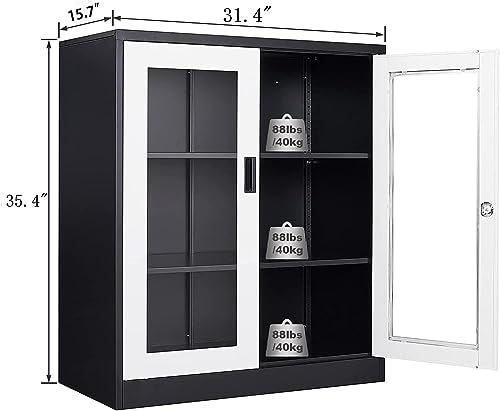 SISESOL Metal Storage Cabinet with 2 Adjustable Shelves, 36" H E162