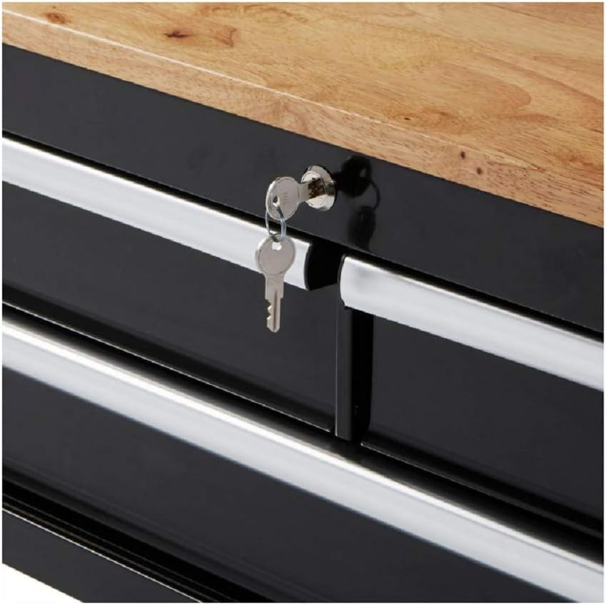 Husky 36 in. 3-Drawer Rolling Tool Cart with Wood Top, Black Y6773