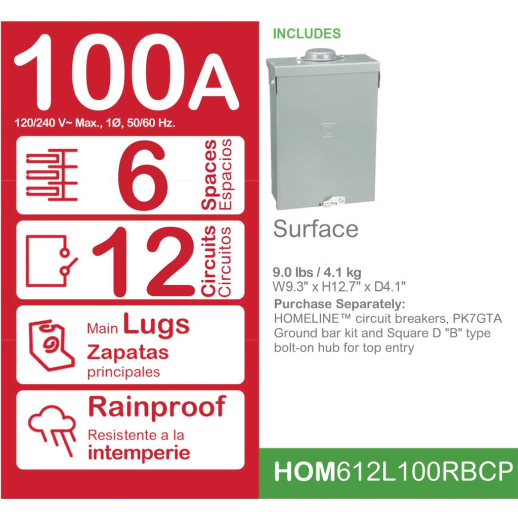 Square D Homeline 100 Amp Main Lug Load Center O33443