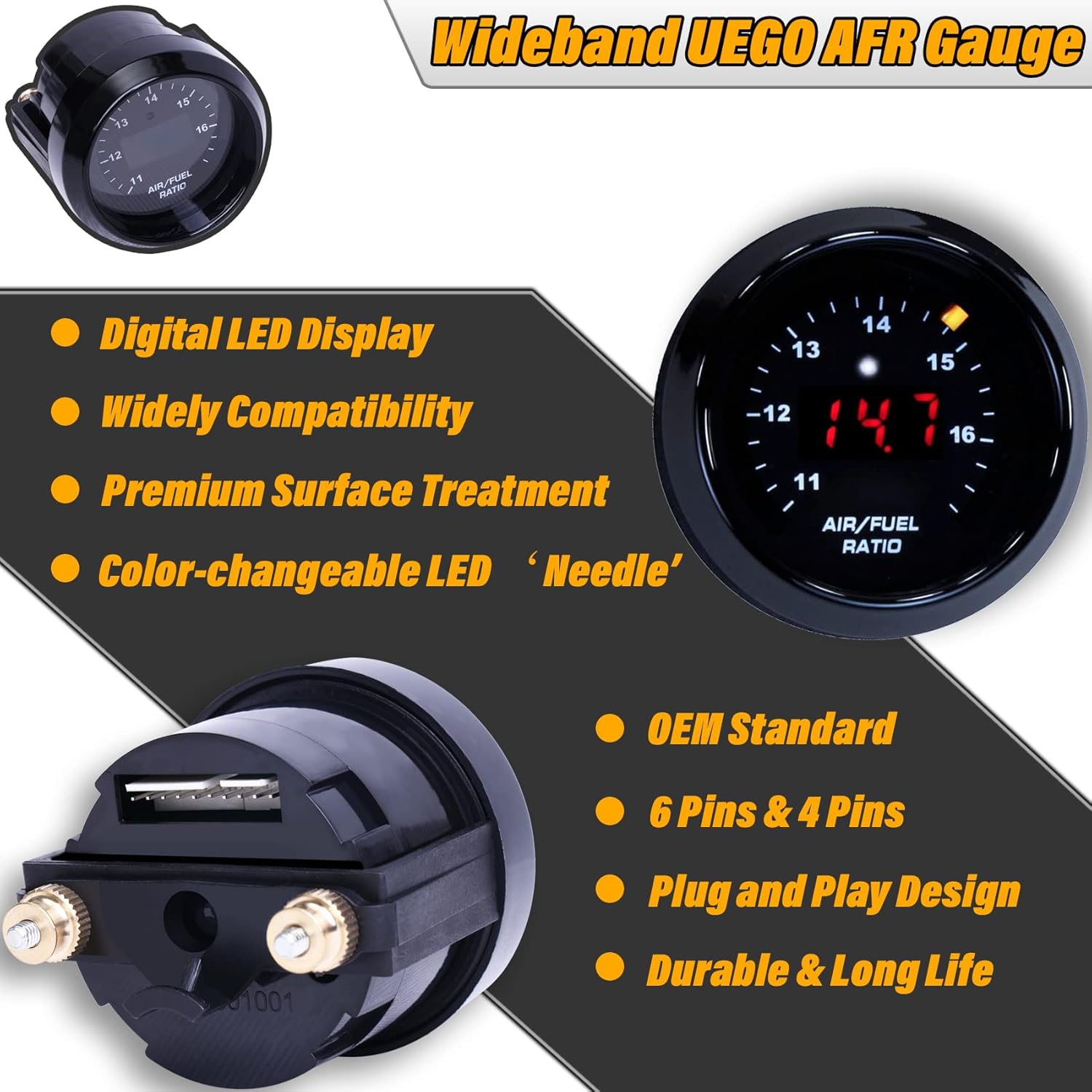 Wideband UEGO Air/Fuel Ratio Gauge 52mm with 4.9 LSU Sensor T943