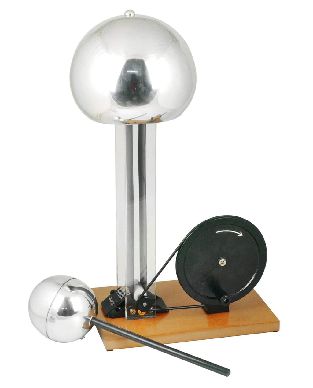 Hand Crank Van De Graaff Generator, 9.8" Sphere - Up to 100,000 Volts - Includes Assembled Base, Discharge Wand & Grounding Wire - 24" Tall - Eisco Labs