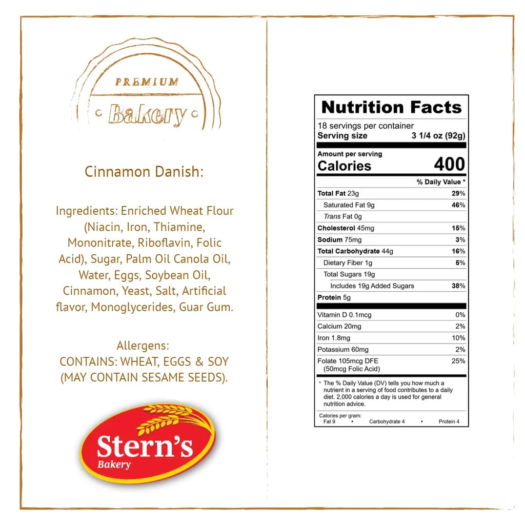 Cinnamon Danish Pastries 3 oz, 18 Pack by Sterns Bakery G4291