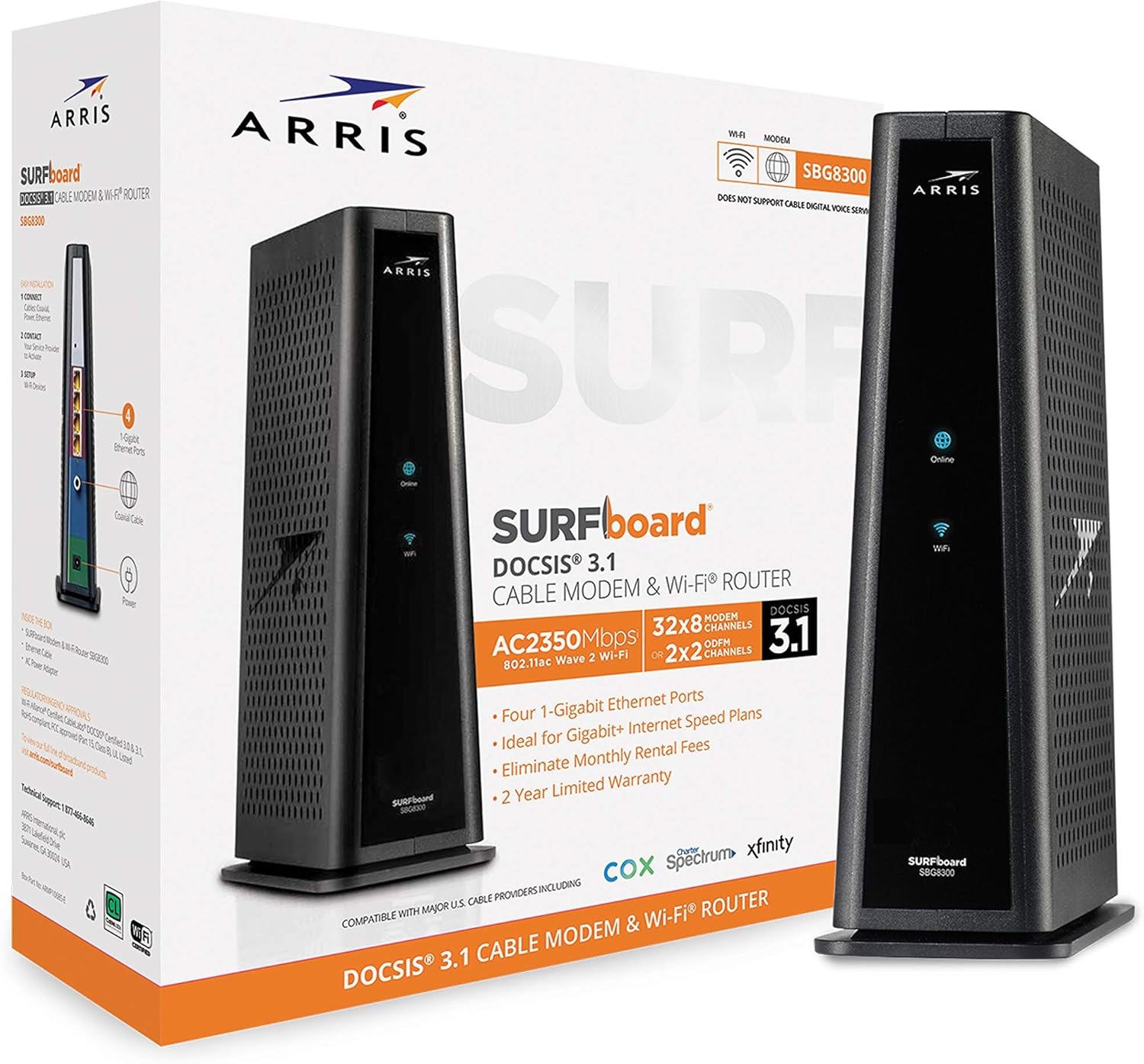 ARRIS Surfboard G34 DOCSIS 3.1 Gigabit Cable Modem & AX3000 Wi-Fi 6 Router, Approved for Cox, Spectrum, Xfinity & Others