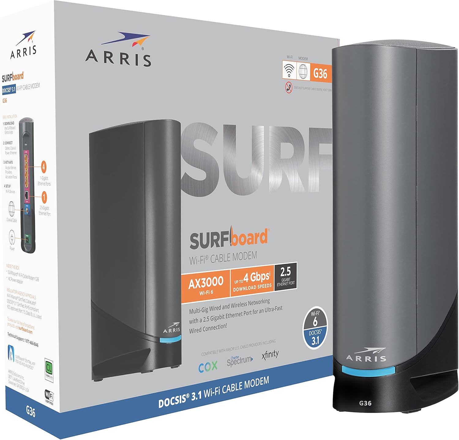 ARRIS Surfboard G34 DOCSIS 3.1 Gigabit Cable Modem & AX3000 Wi-Fi 6 Router F181