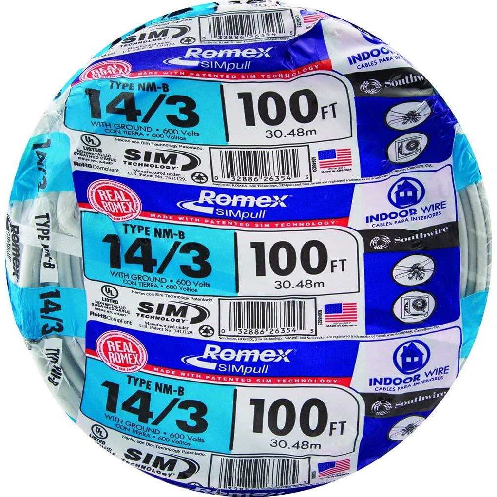 Southwire 63946828 100' 14/3 with Ground Romex SIMpull Residential Indoor Electrical Wire Type NM-B, White - Shop Hardware Tools Online Store