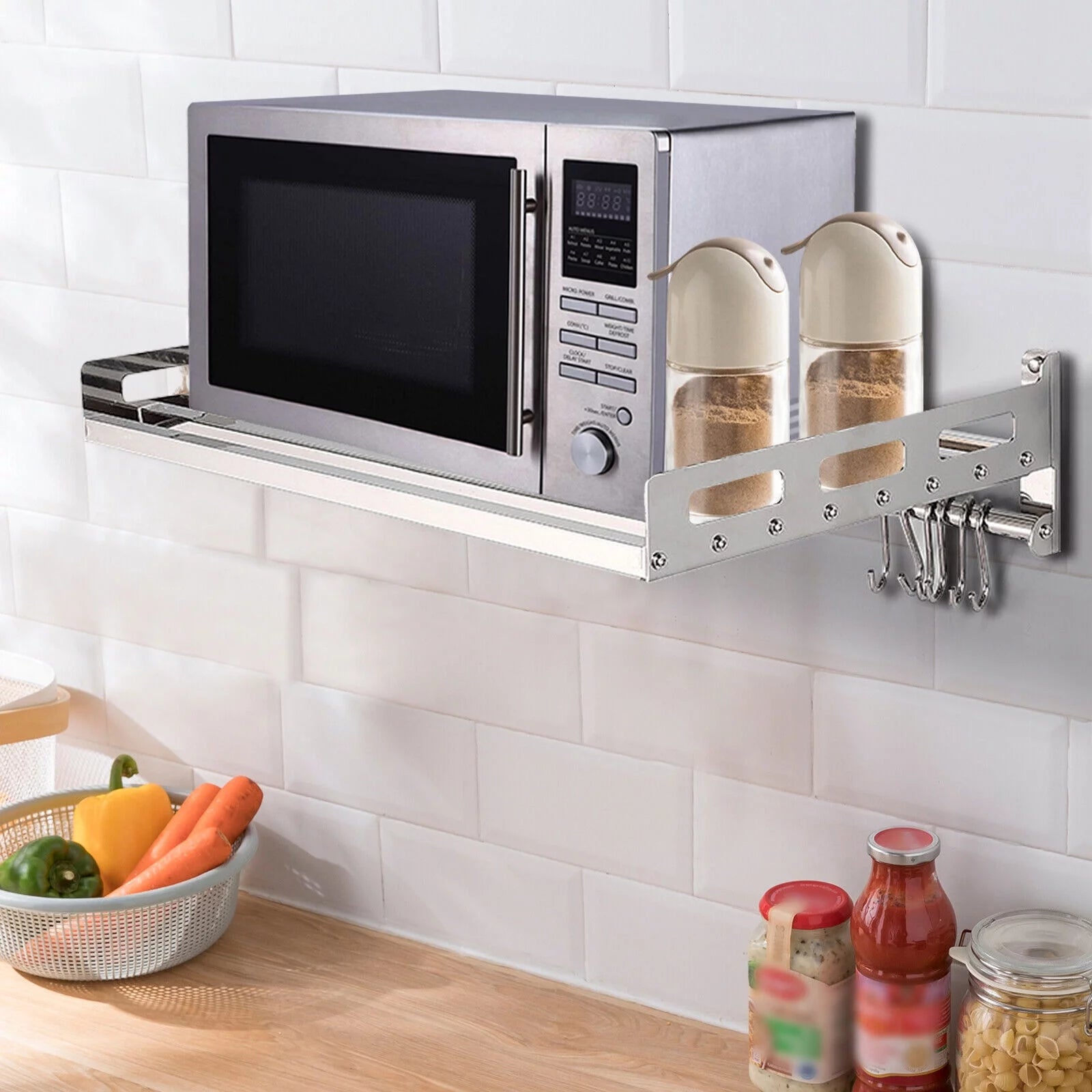 Wall Mount Microwave Oven Rack with 12 Hooks R365825