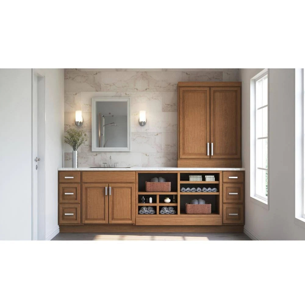 Hampton Bay Assembled 24x34.5x24 in. Drawer Base Kitchen Cabinet in Medium Oak U473