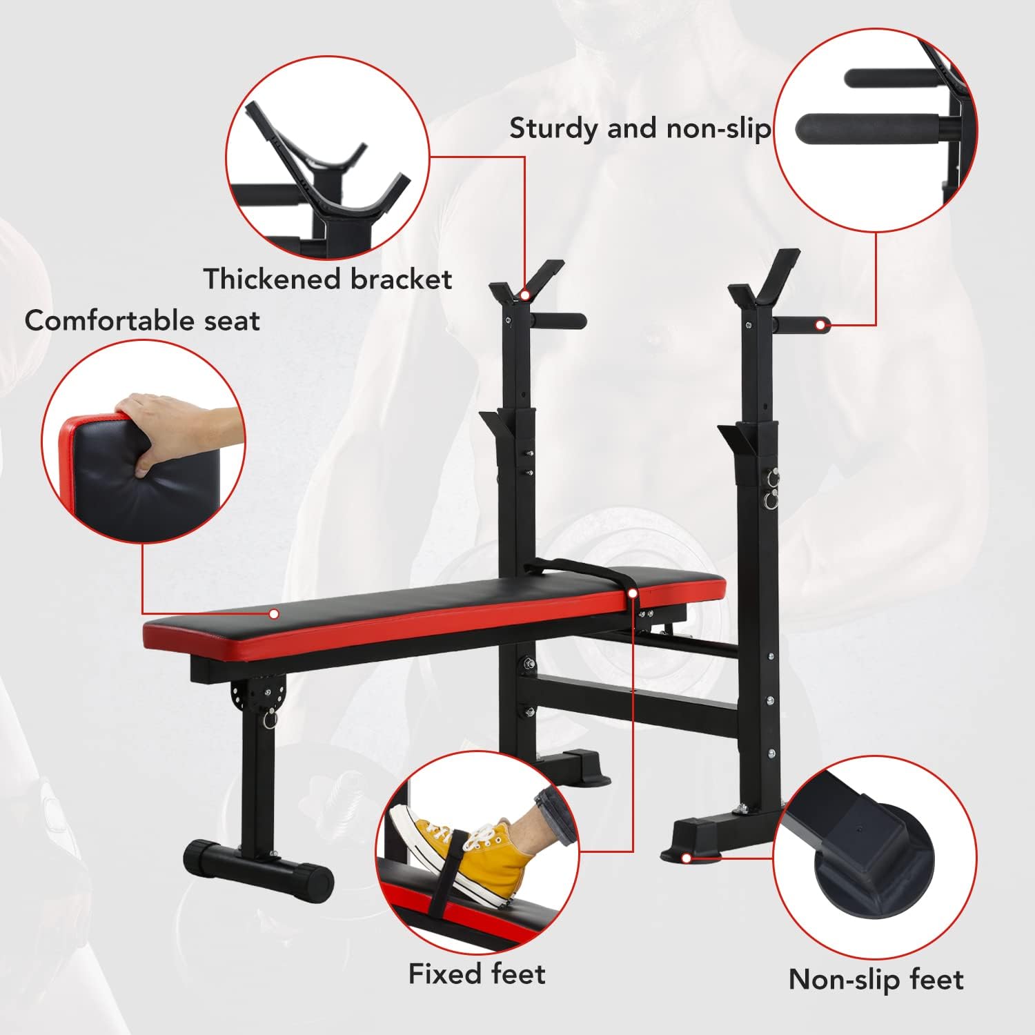 PayLessHere Adjustable Weight Bench with Barbell Rack for Home Gym L446