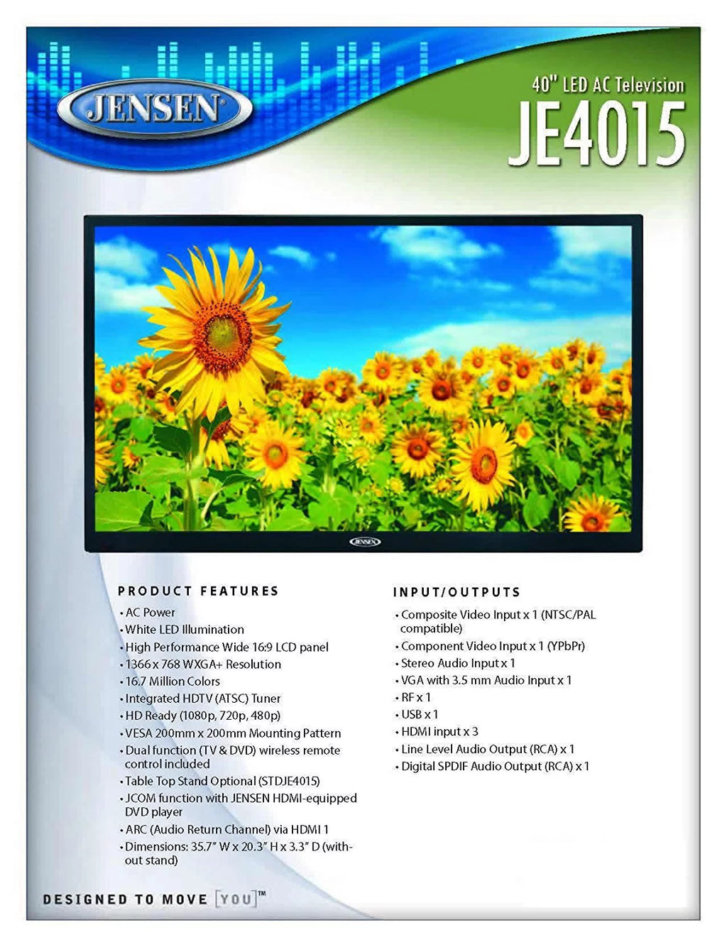 Jensen JE4015 40" LED AC Wallmount Television with HDTV Tuner and Remote Control Z56898