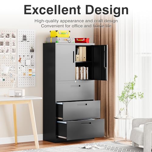 SISESOL Metal Storage Cabinet with 2 Adjustable Shelves, 36" H E162