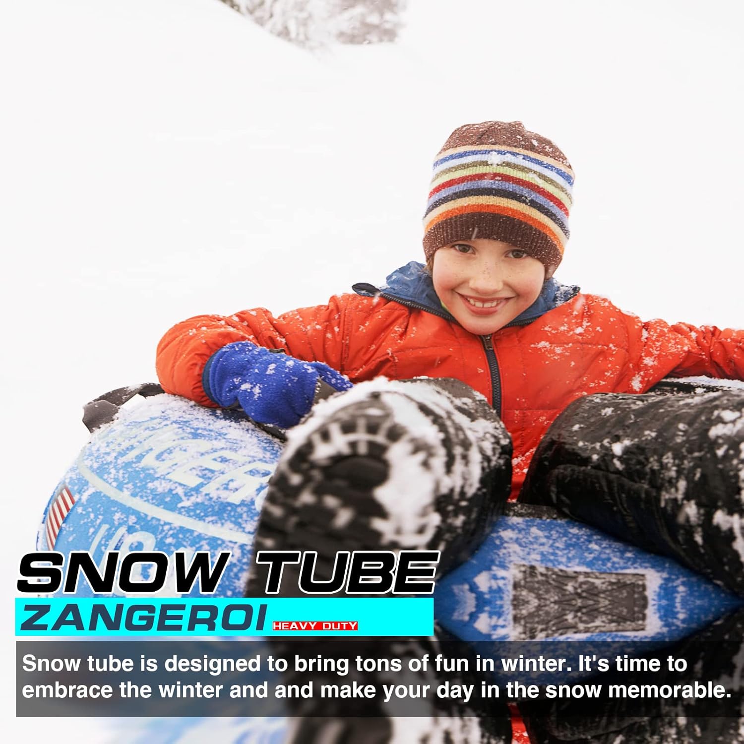 Heavy Duty Inflatable Snow Tube Sled for Kids and Adults with Cover, 47 Inch Blue G55355