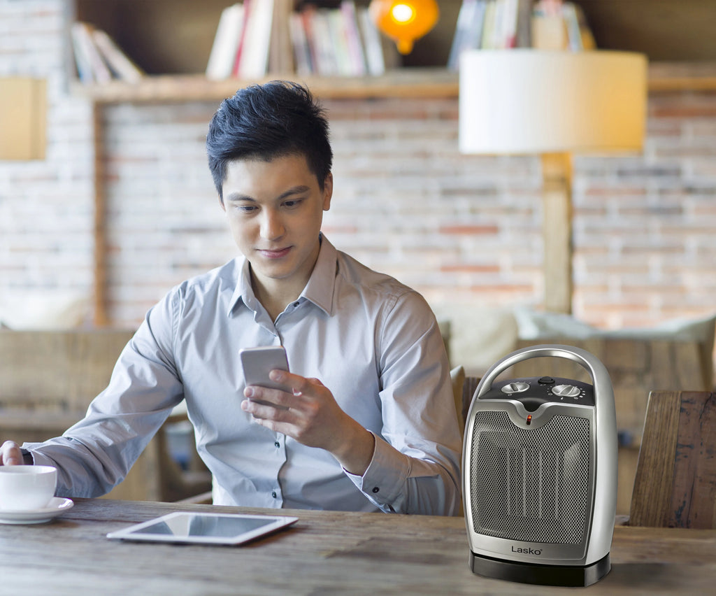 Lasko 12" 1500W Oscillating Ceramic Tabletop Space Heater with Thermostat, Gray K70412