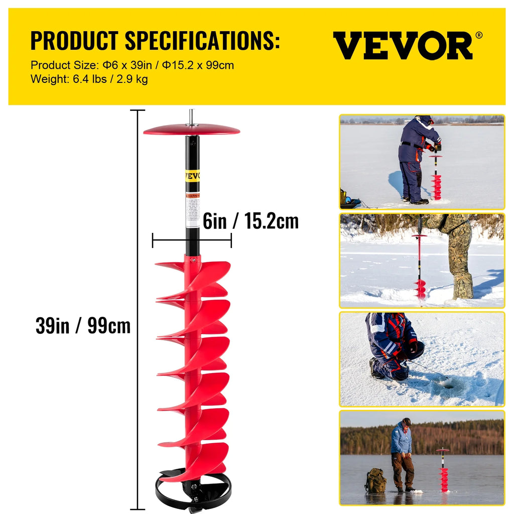 VEVOR Ice Drill Auger 6" Nylon Bit with Extension Rod for Ice Fishing T76662