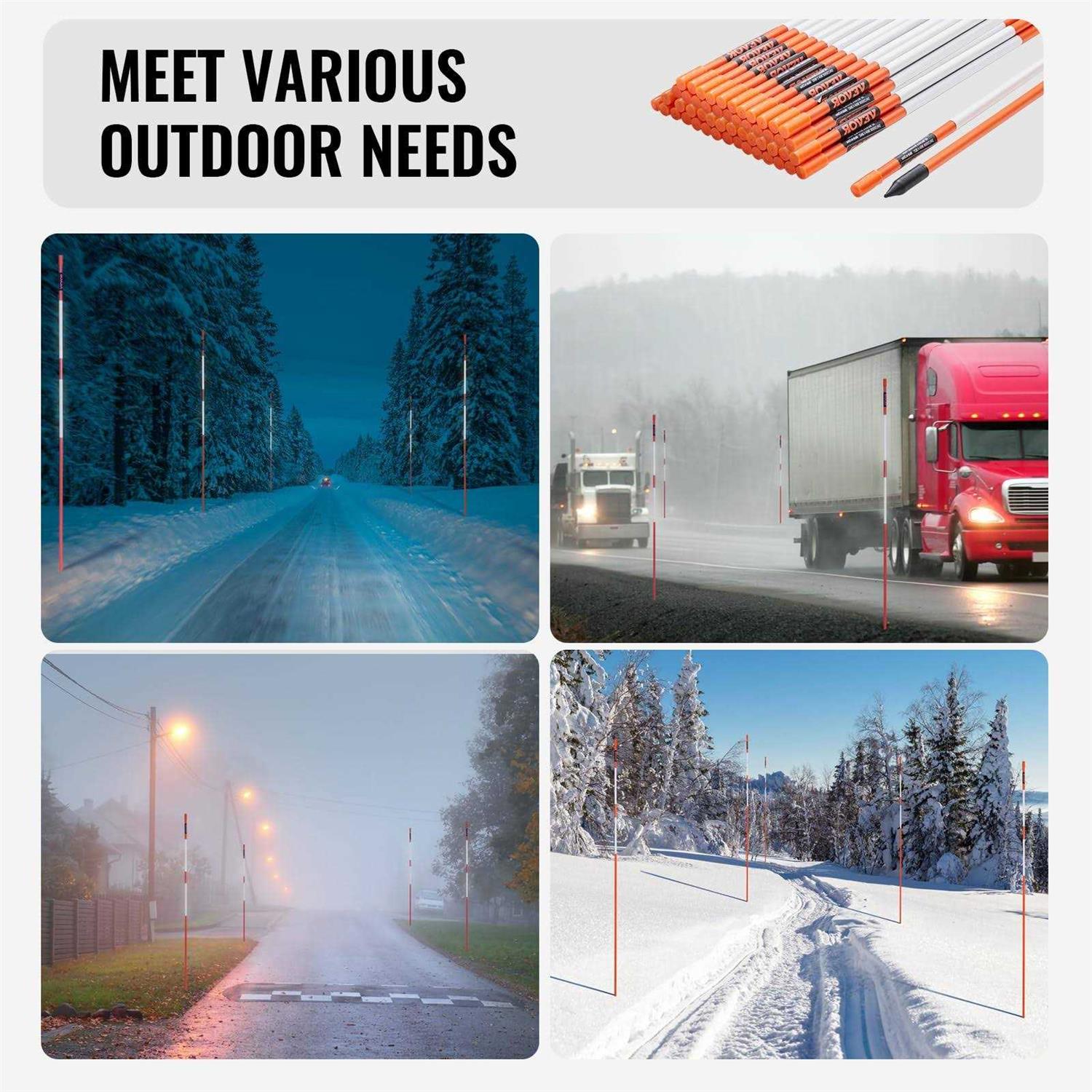 VEVOR Driveway Markers 48 inch Orange Fiberglass Poles with Reflective Tape I23684