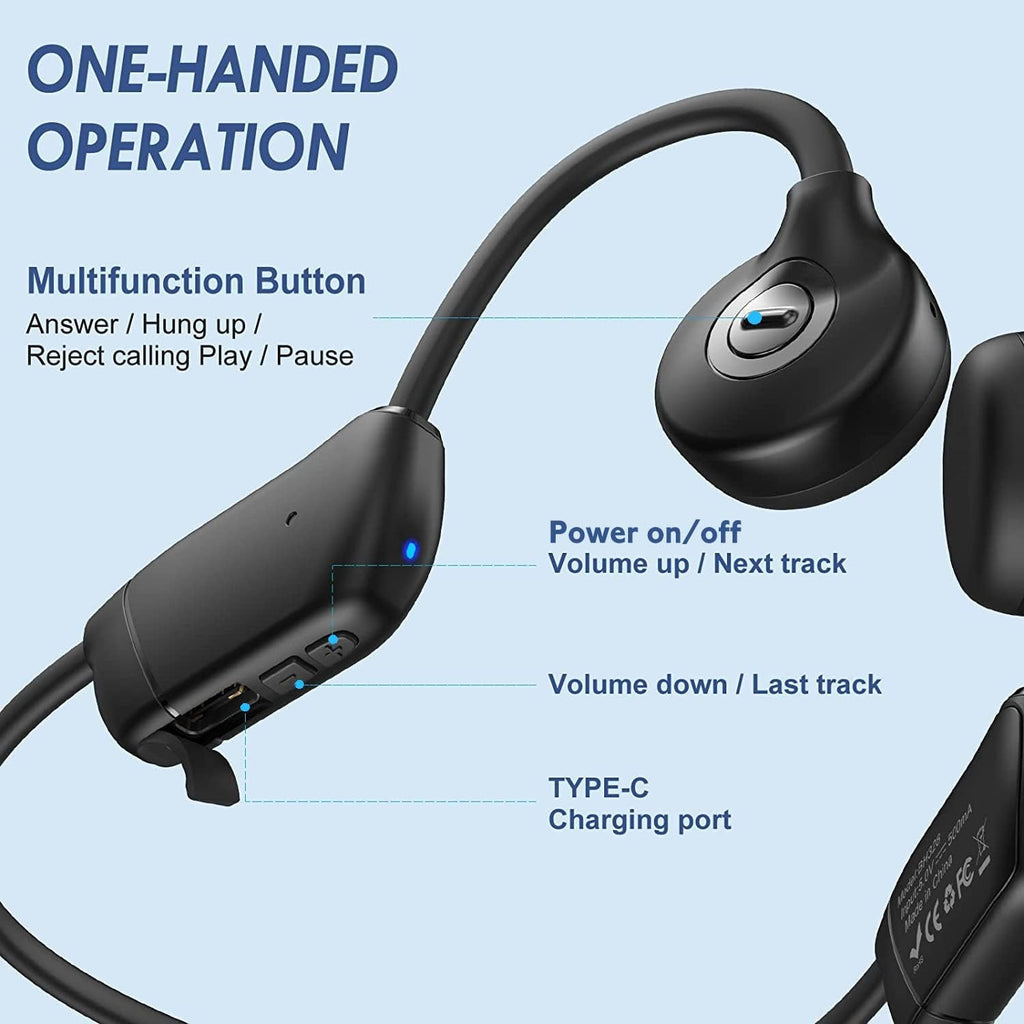 QODISA Bone Conduction Headphones Wireless Open Ear Bluetooth 5.3 IPX7 for Running Cycling Driving (2 Pack) C902